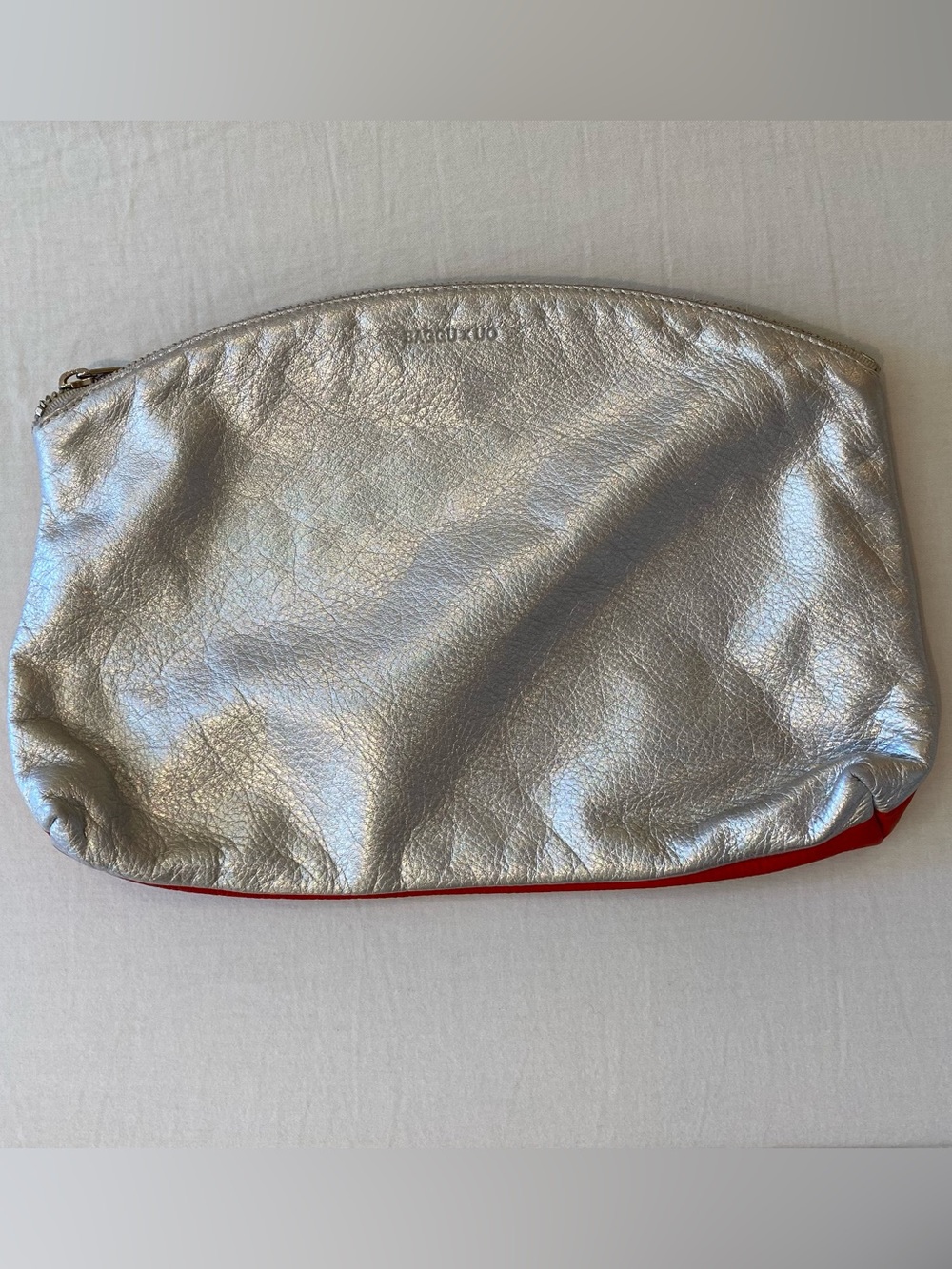 RARE BAGGU X UO Double Sided Silver Red Leather Zipper Pouch